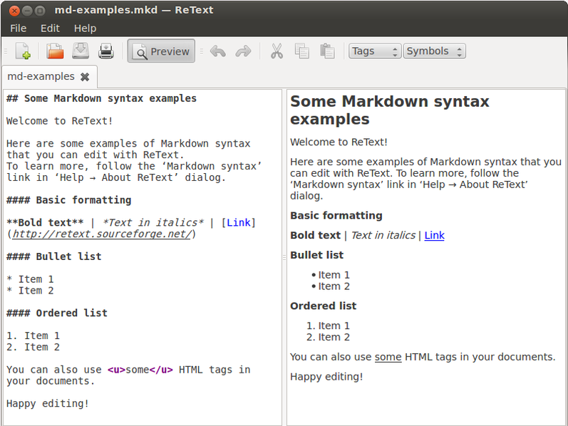 Markdown Retext Linux