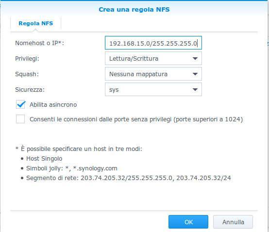 NAS Synology cartelle condivise NFS